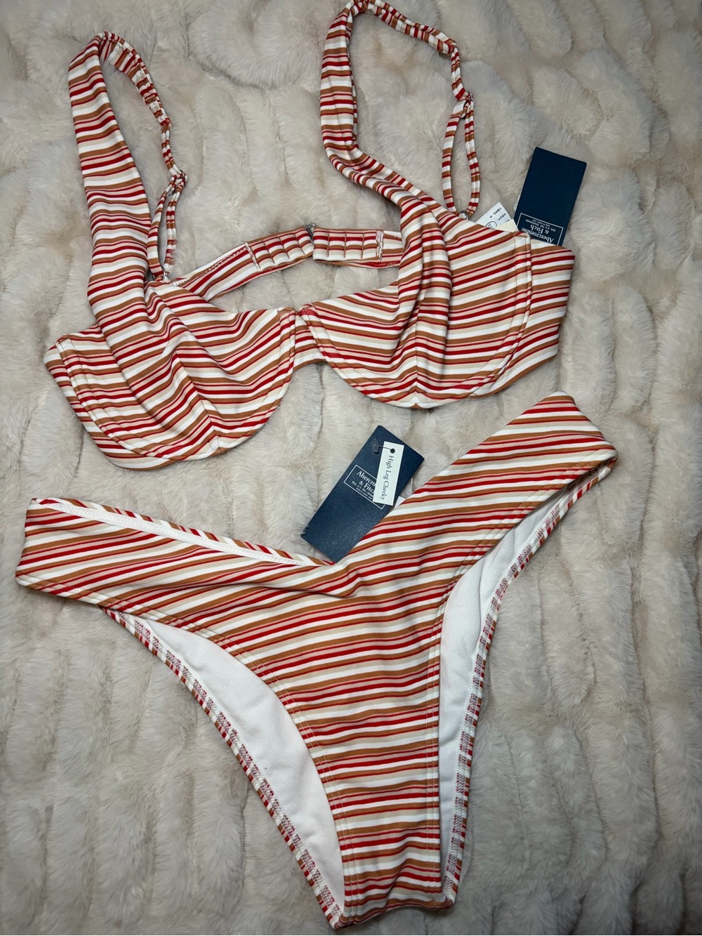 Striped Red & Cream Bikini Set